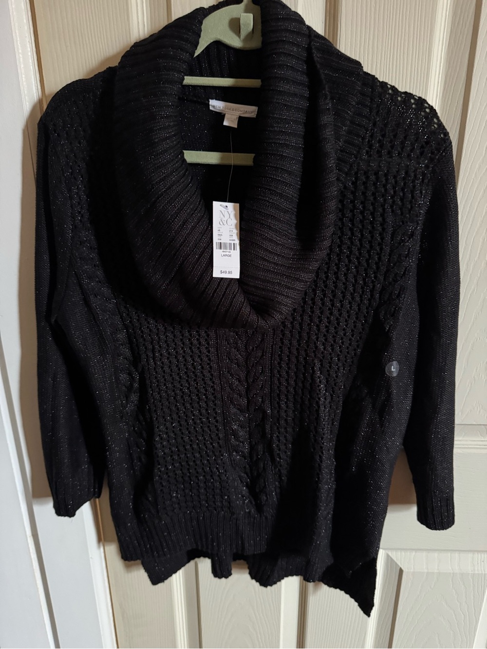New York & Company Black Cowl Neck Sparkle Knit Sweater
